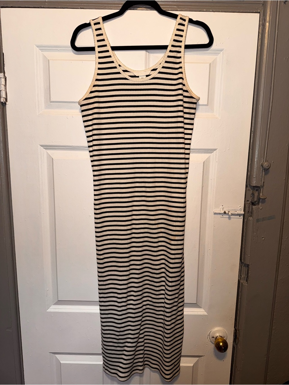 H&M Black and Cream Striped Ribbed Maxi Dress